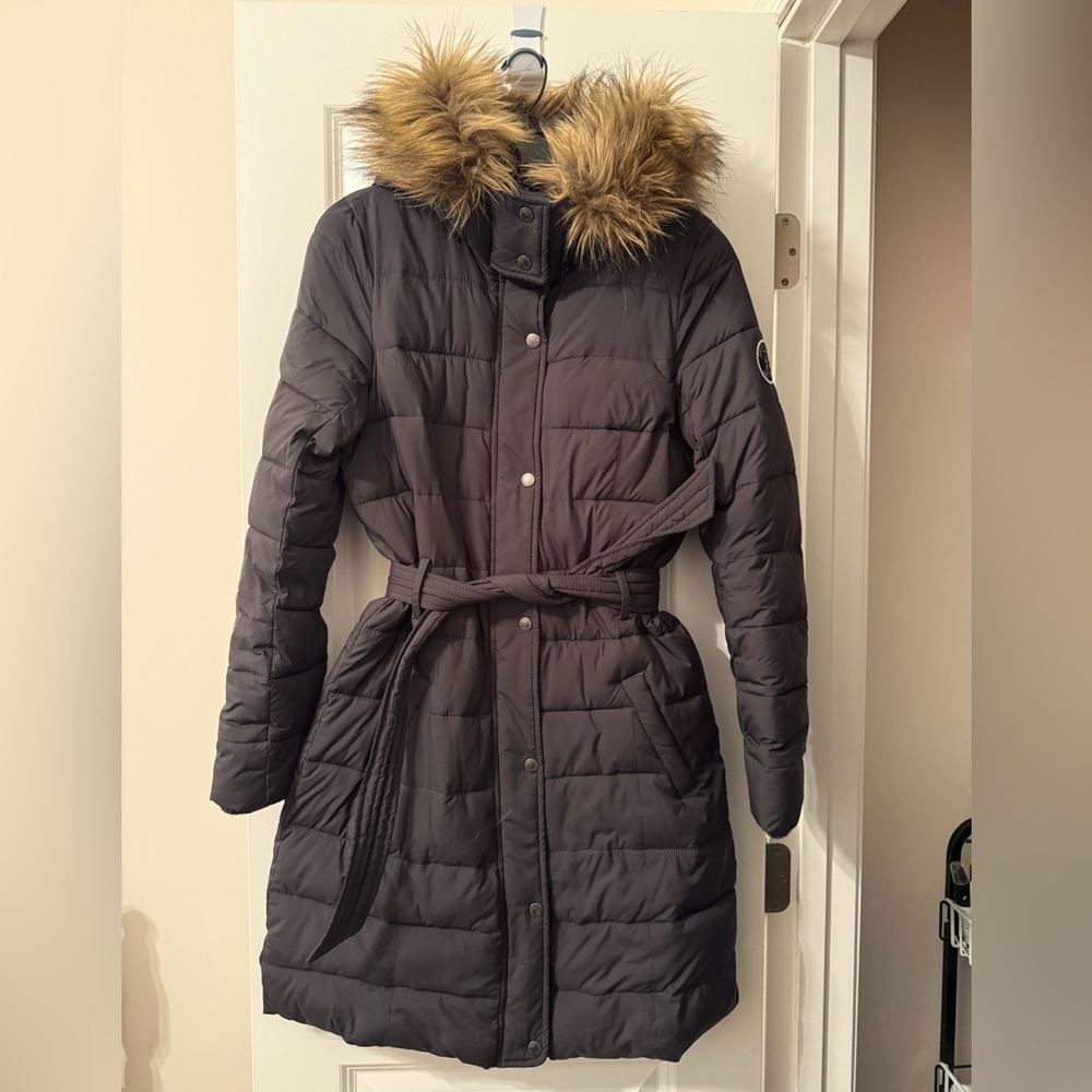 Black Abercrombie & Fitch Winter Coat with Faux Fur Trimmed Hood